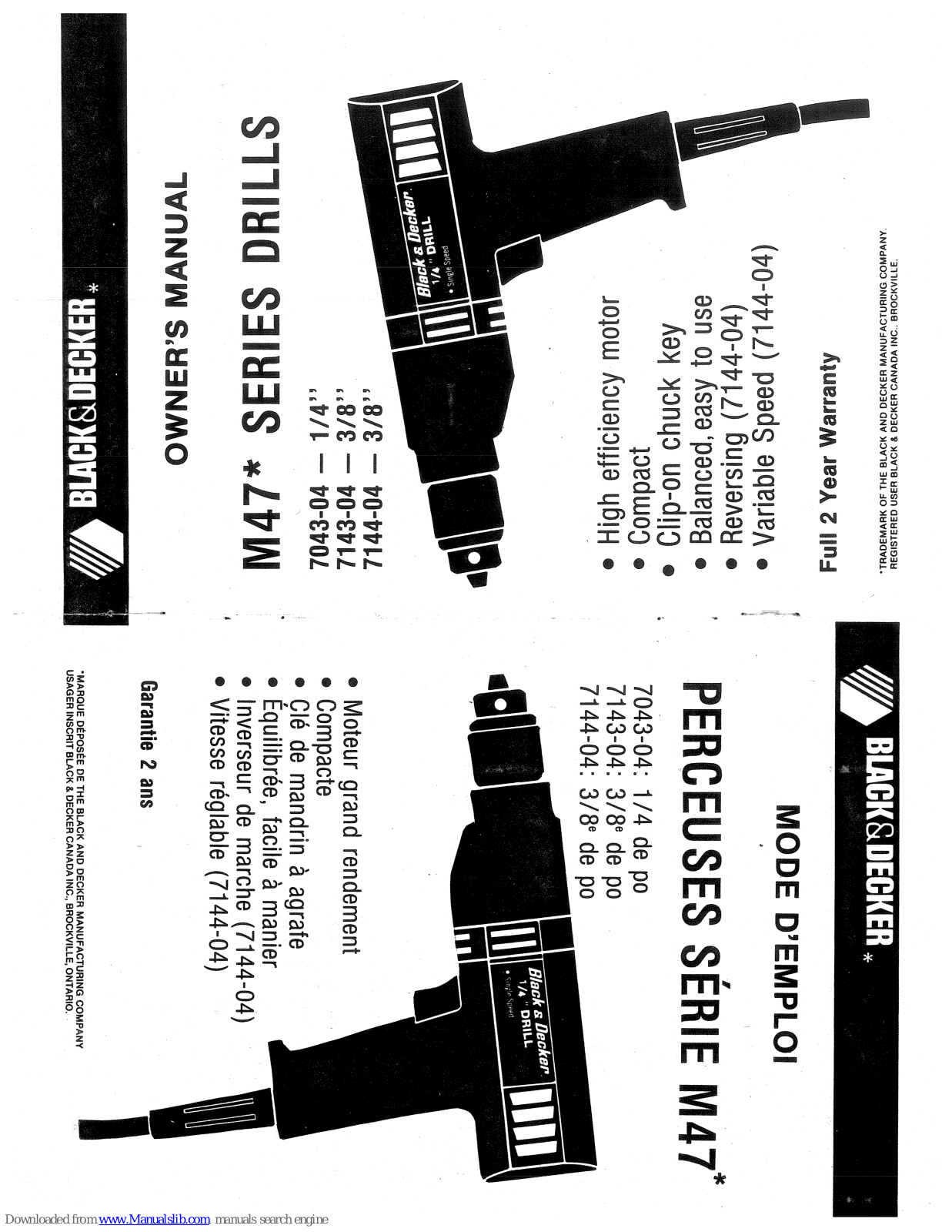 Black & Decker 7043-04, 7143-04, 7144-04 Owner's Manual