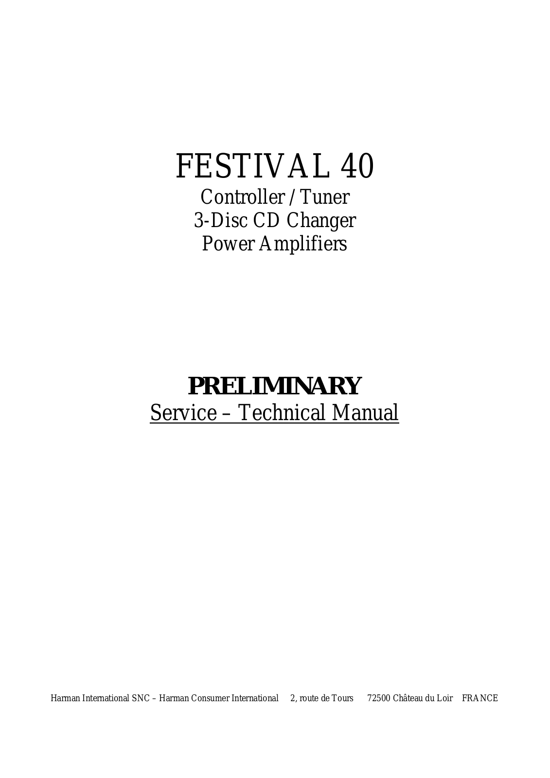 Harman Kardon Festival 40 Service manual