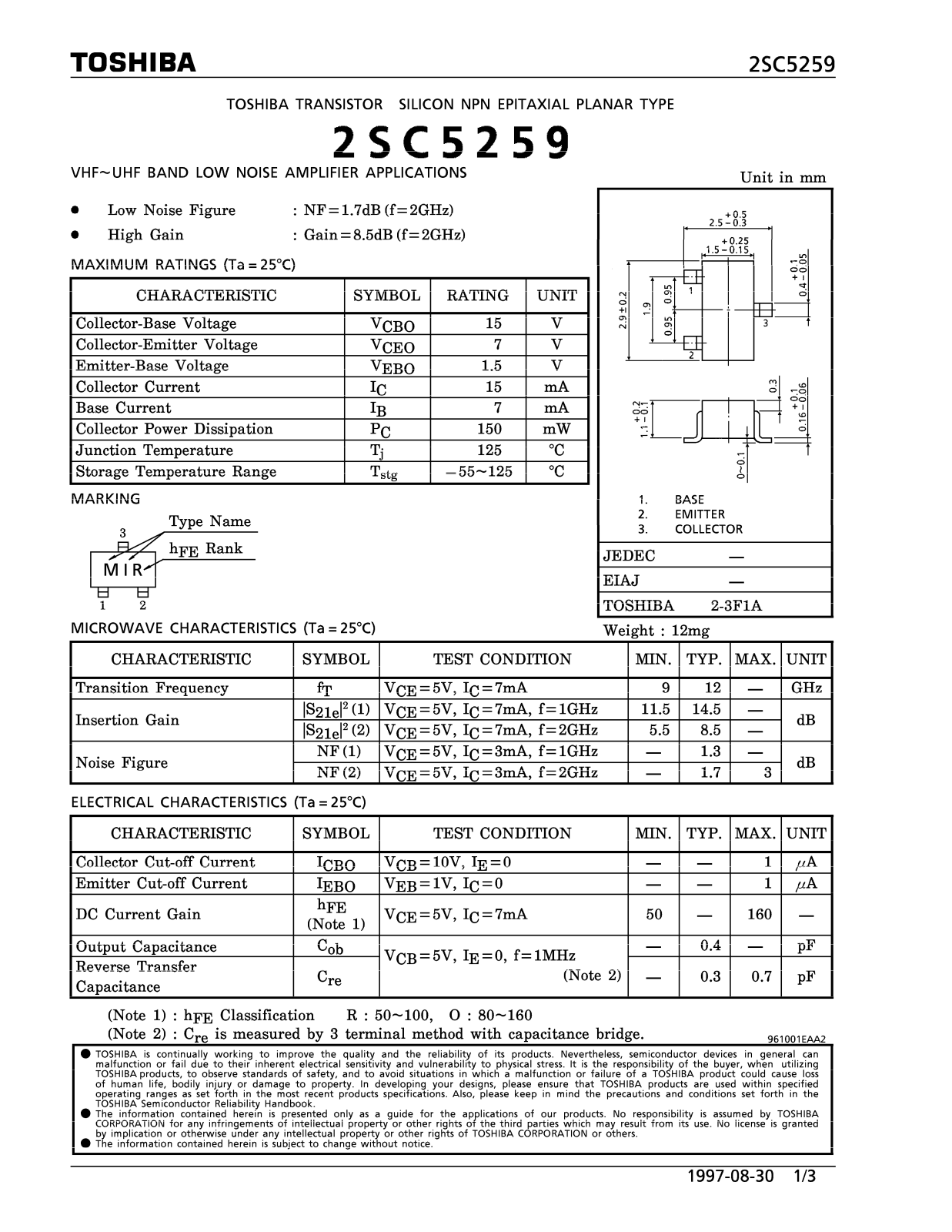 Toshiba 2SC5259 Datasheet