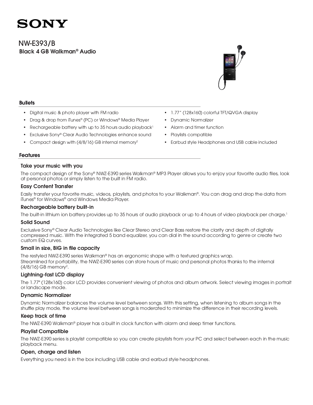 Sony NWZ-E393 User manual