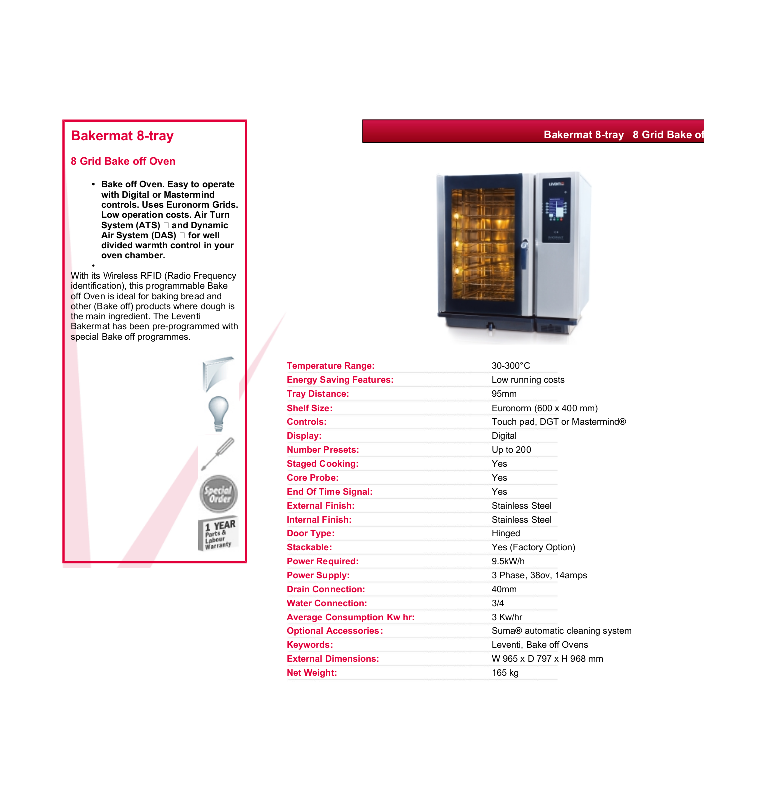 Valera BAKERMAT 8-TRAY DATASHEET