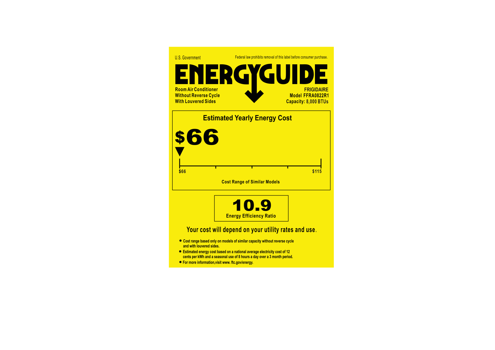 Frigidaire FFRA0822R1 Energy Guide