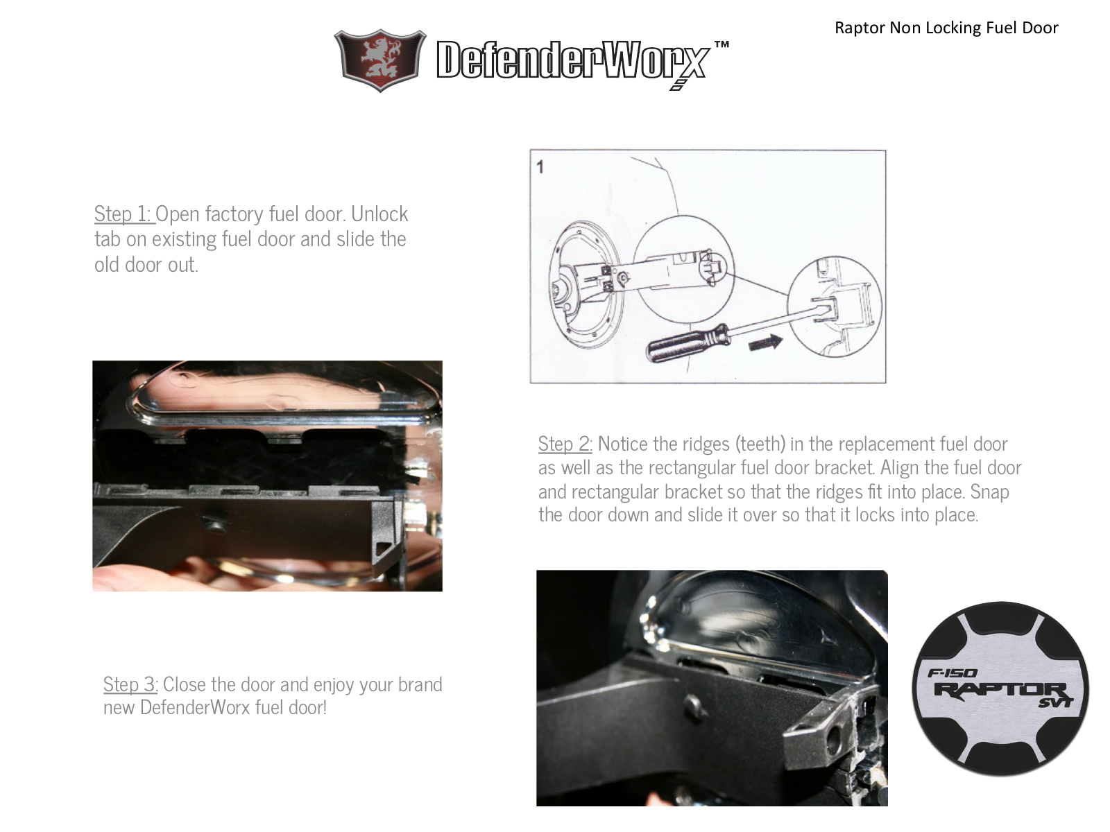 DefenderWorx Non Locking Fuel Door User Manual