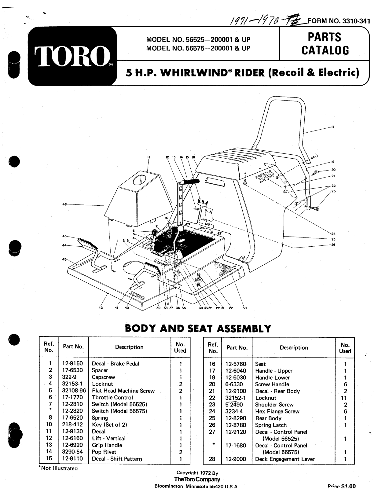 Toro 56525, 56575 Parts Catalogue