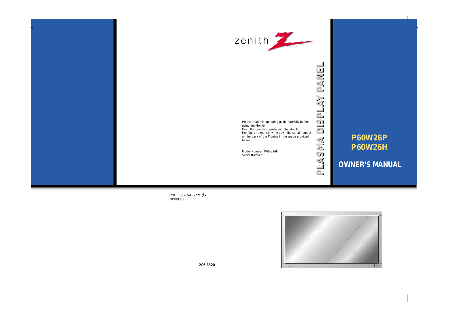 Zenith P60W26P, P60W26H owners manual