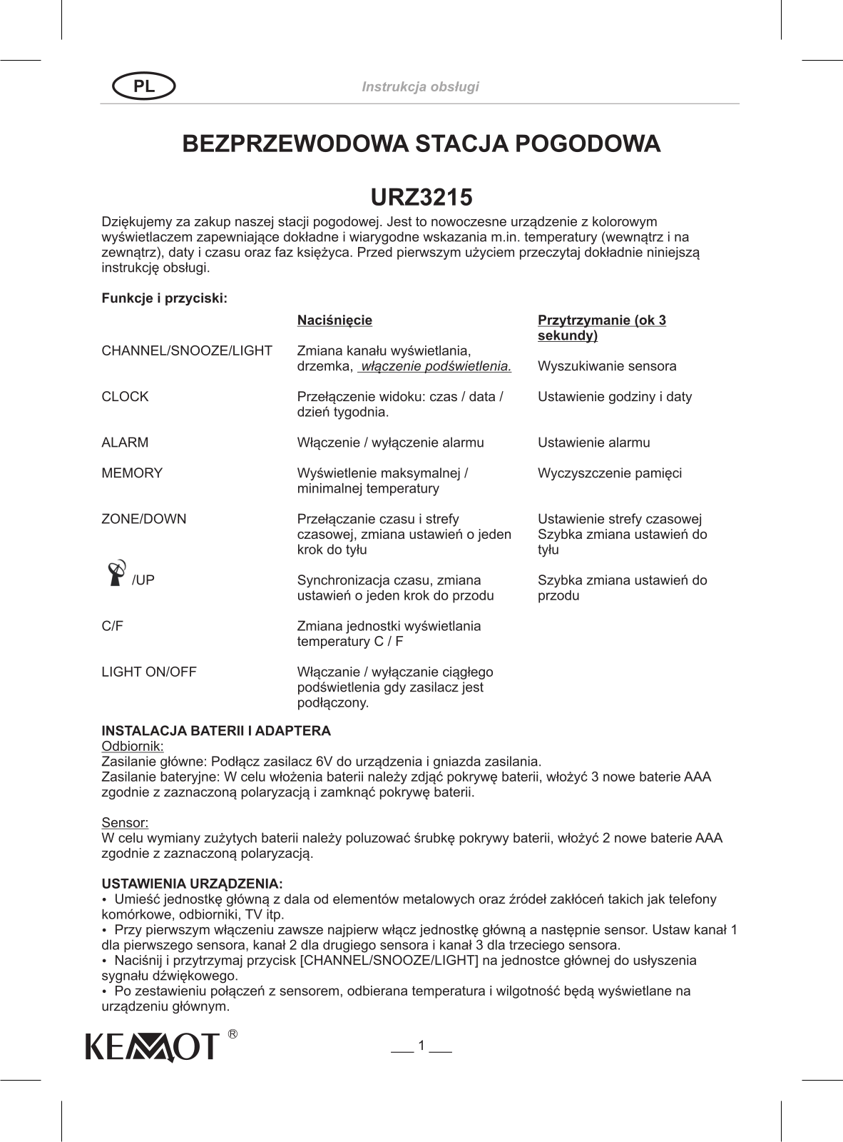 Kemot URZ3215 User Manual