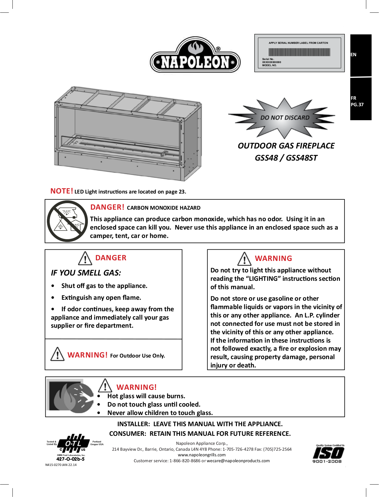 Napoleon GSS48 Installation Manual