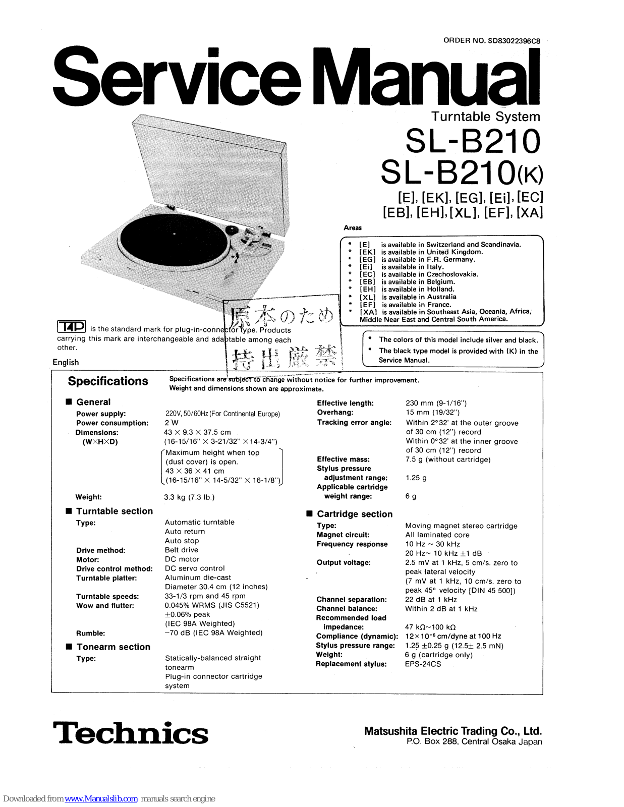 Technics SL-B210, SL-B210(K) Service Manual