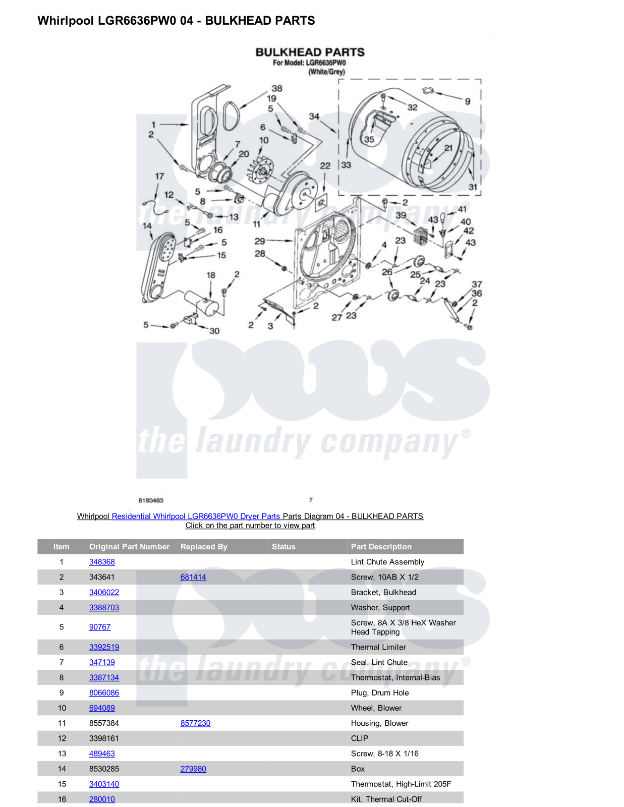 Whirlpool LGR6636PW0 Parts Diagram