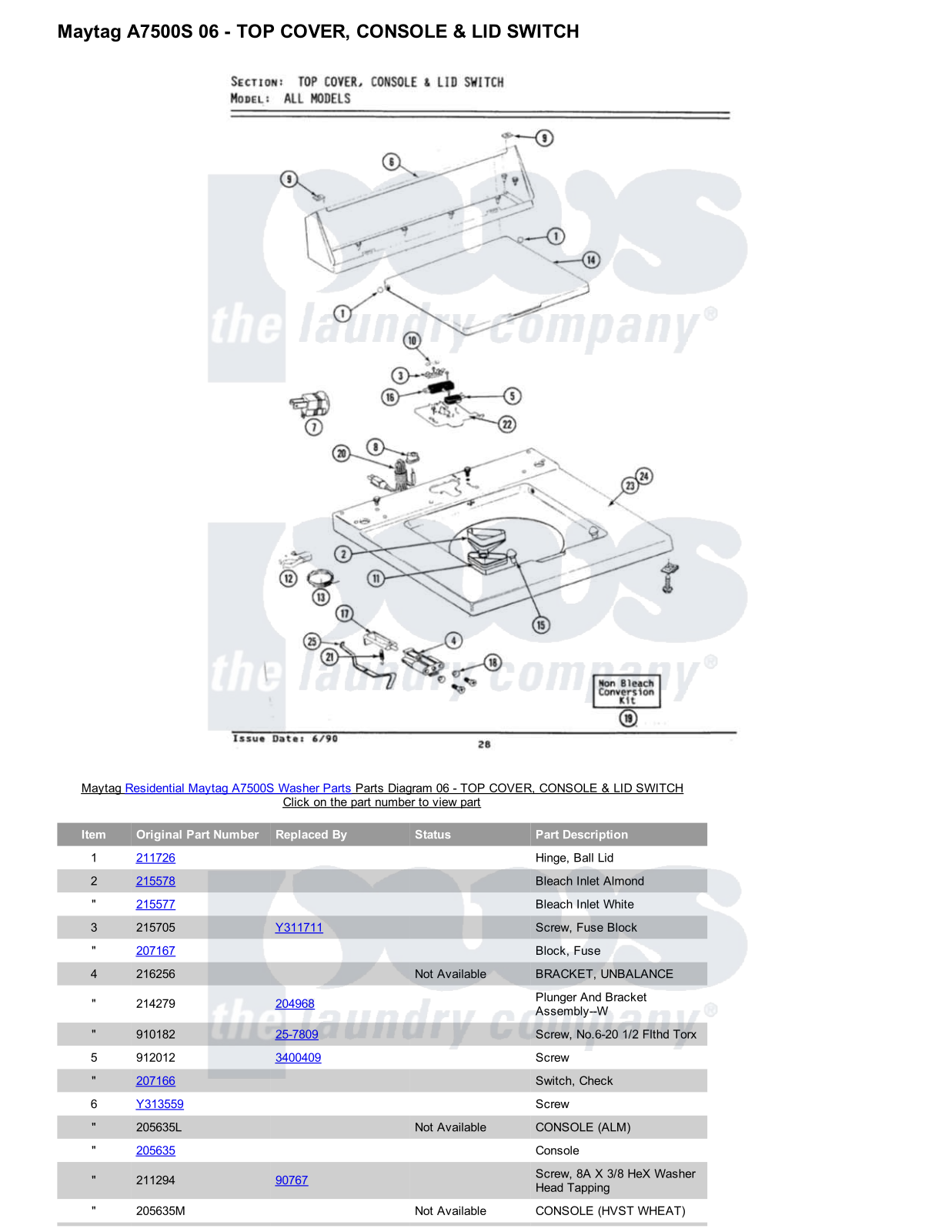 Maytag A7500S Parts Diagram