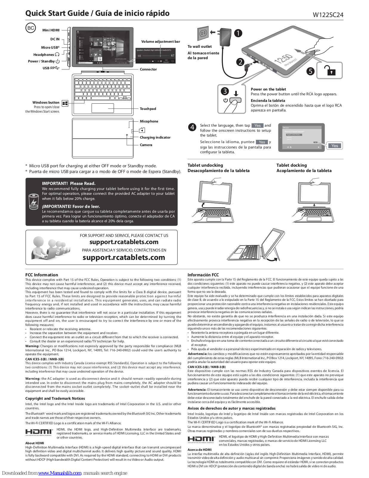 RCA W122SC24 Quick Start Manual