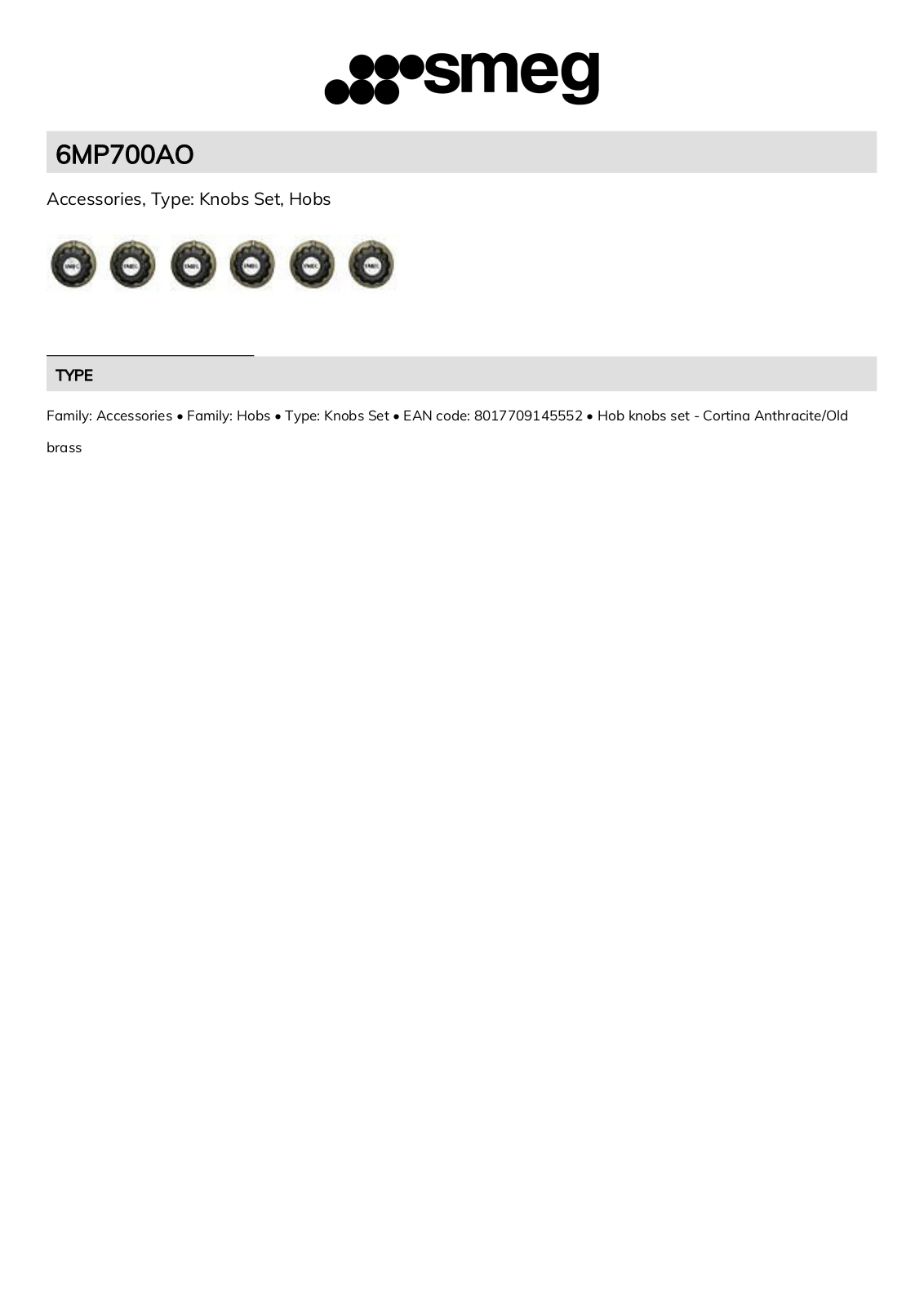 Smeg 6MP700AO Technical sheet