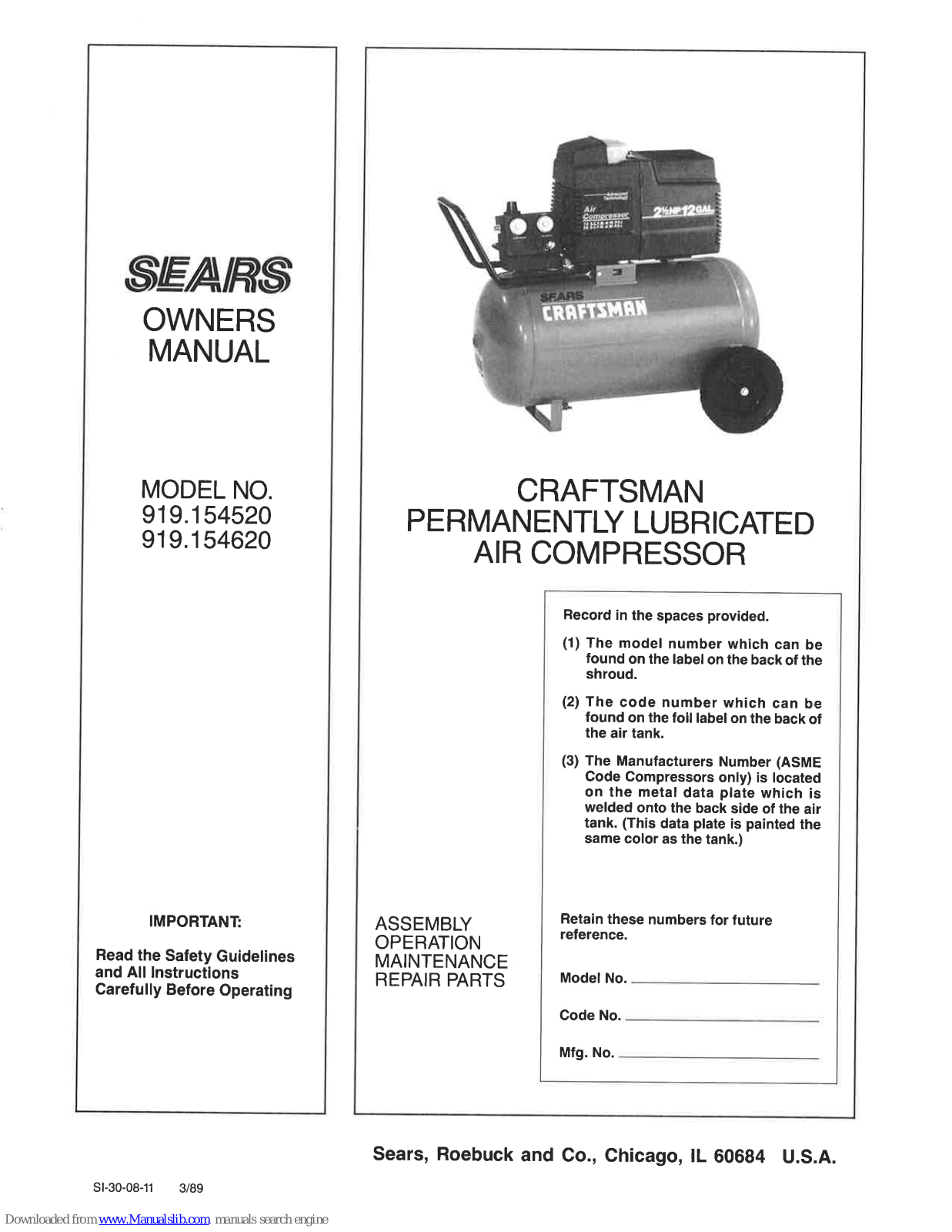 Sears Craftsman 919.154520,Craftsman 919.154620 Owner's Manual