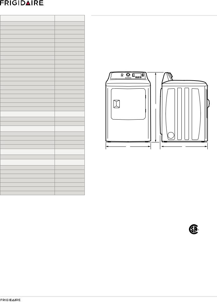 Frigidaire CFRE4120SW PRODUCT SPECIFICATIONS