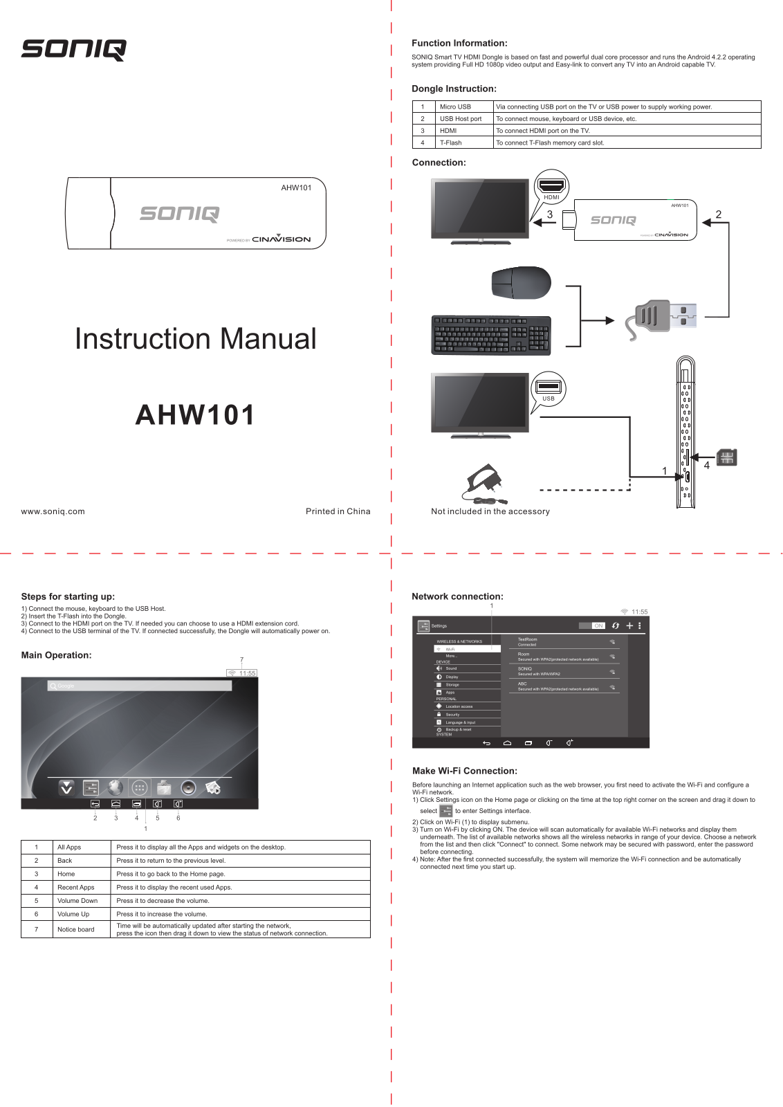 SONIQ AHW101 Instruction Manual