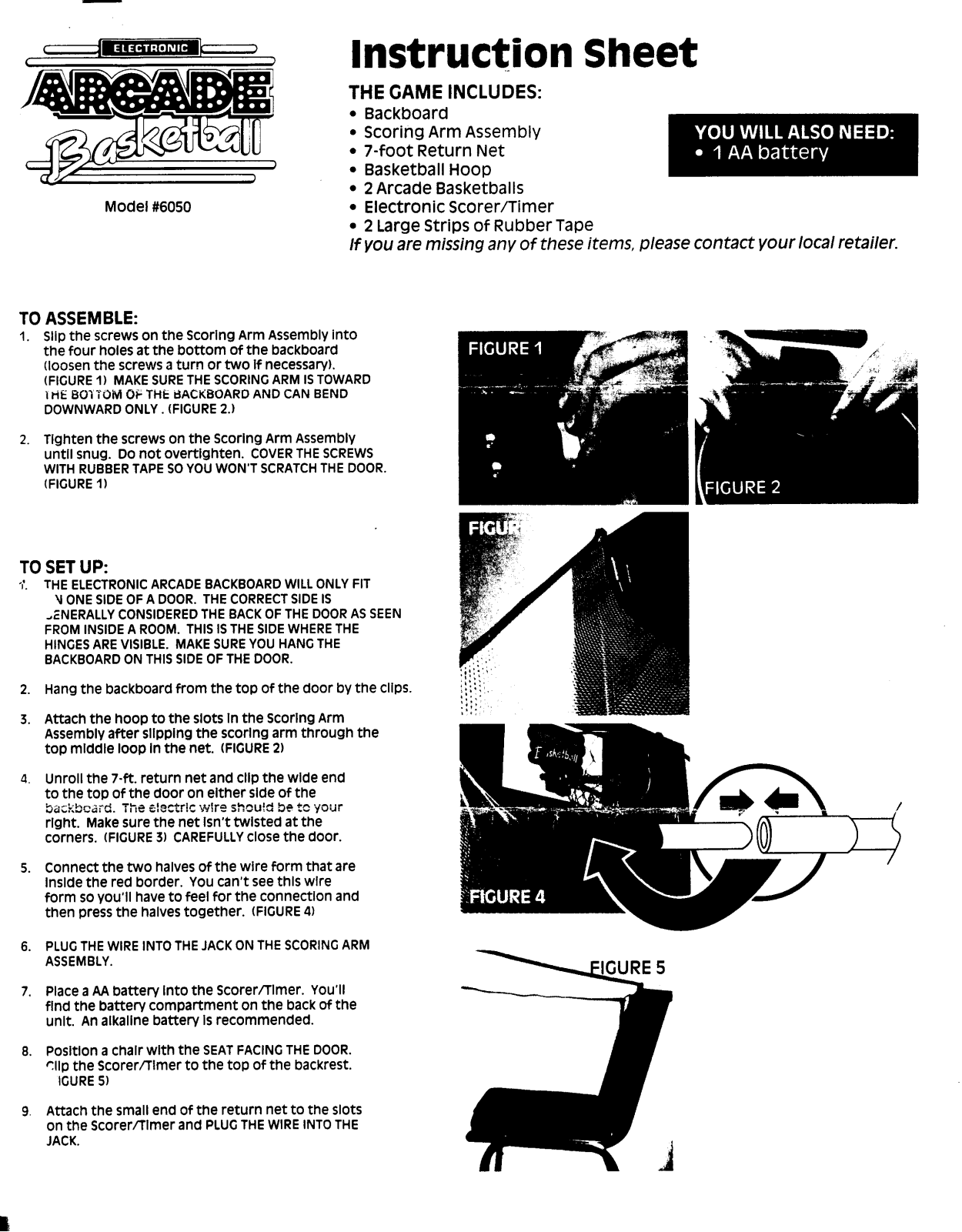 HASBRO Arcade Basketball electronic,  Cap Toys User Manual