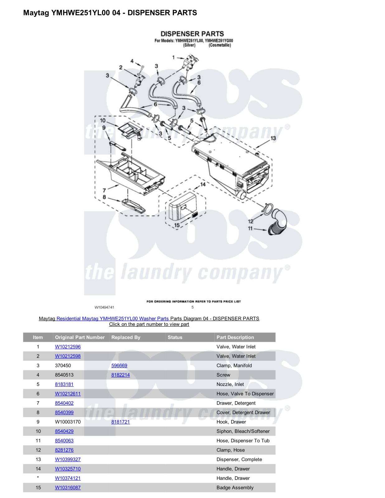 Maytag YMHWE251YL00 Parts Diagram