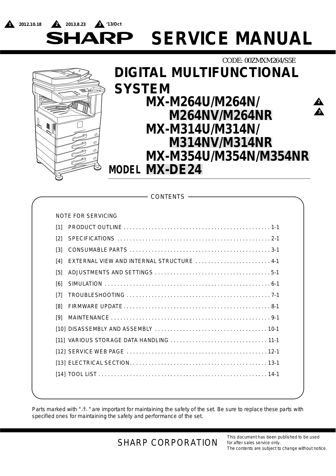 Sharp MX-M264U, MX-DE24, MX-M314U, MX-M354U Service Manual