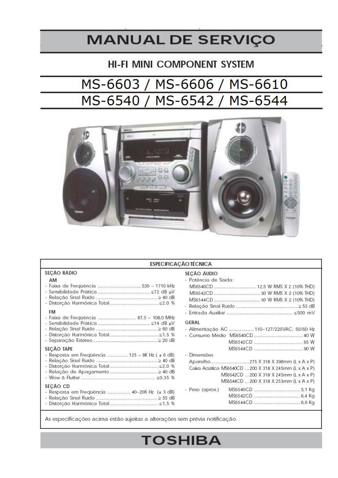Toshiba MS-6603, MS-6606, MS-6610 Service manual
