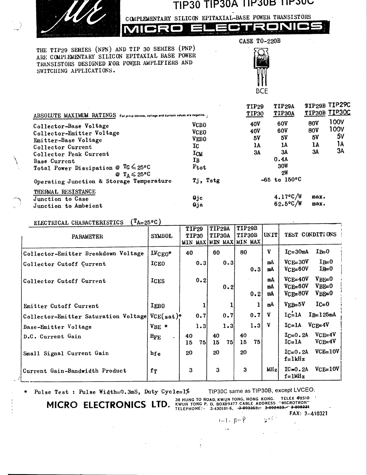 ME TIP29A, TIP29C, TIP29B, TIP30B, TIP30A Datasheet