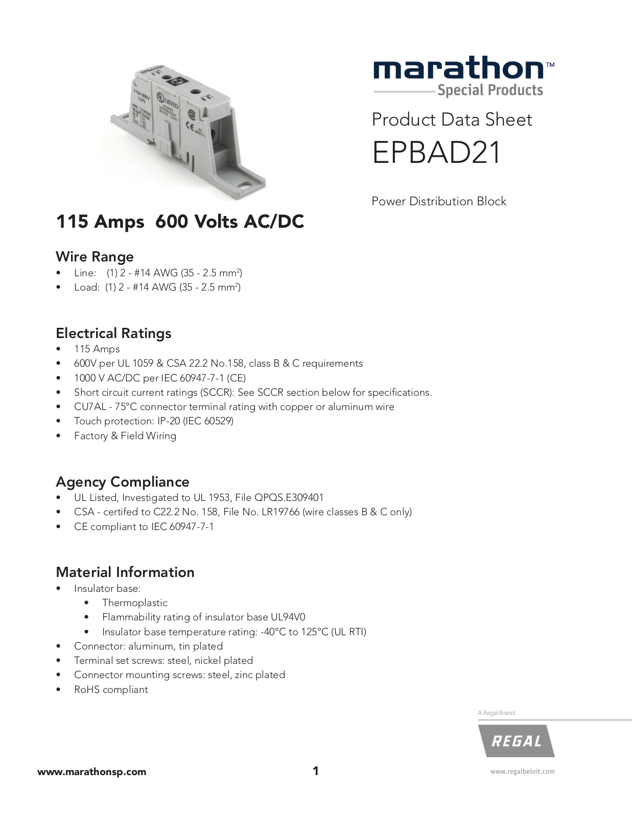 Marathon Special Products EPBAD21 Data Sheet