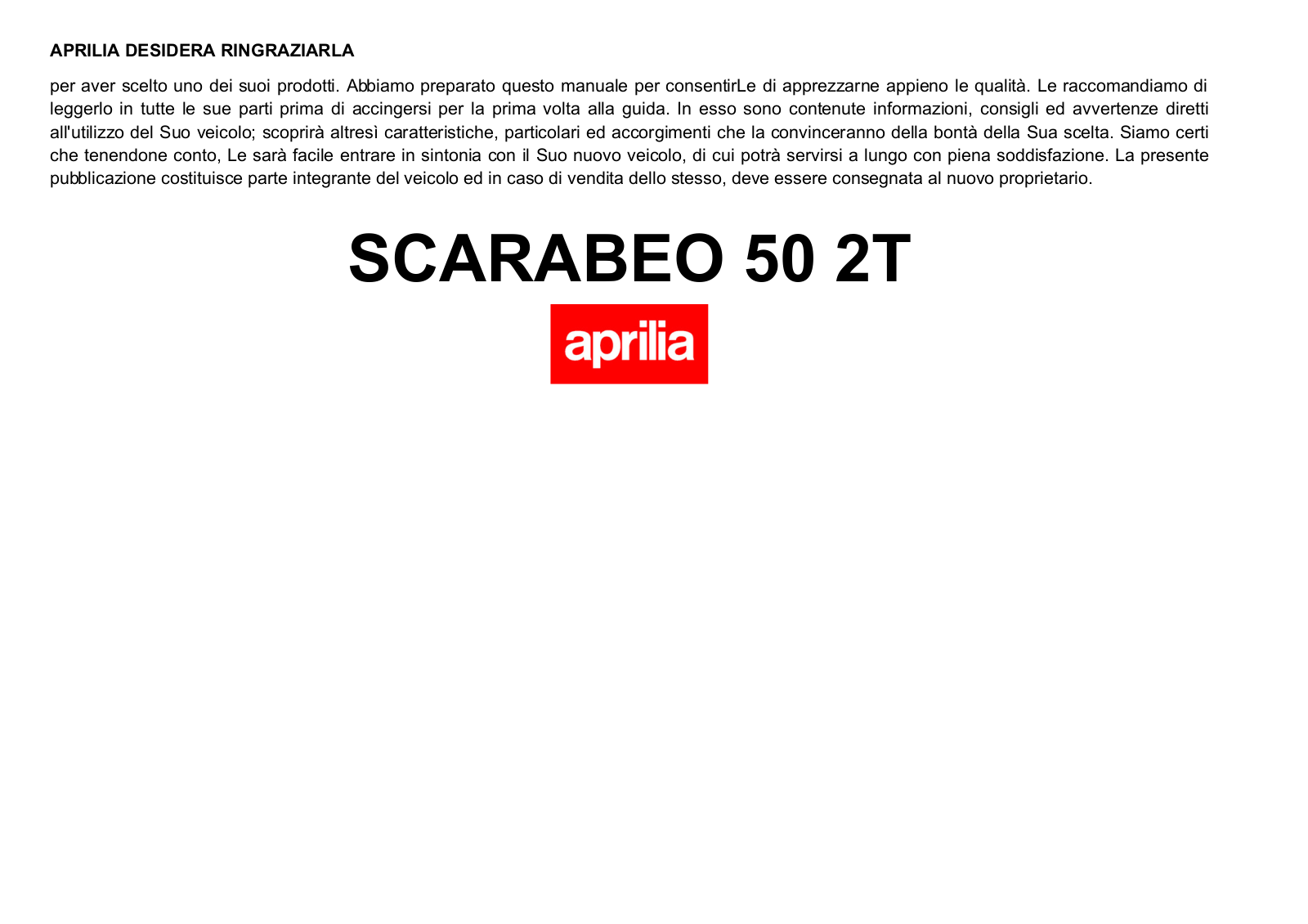 Aprilia SCARABEO 50 2T User Manual