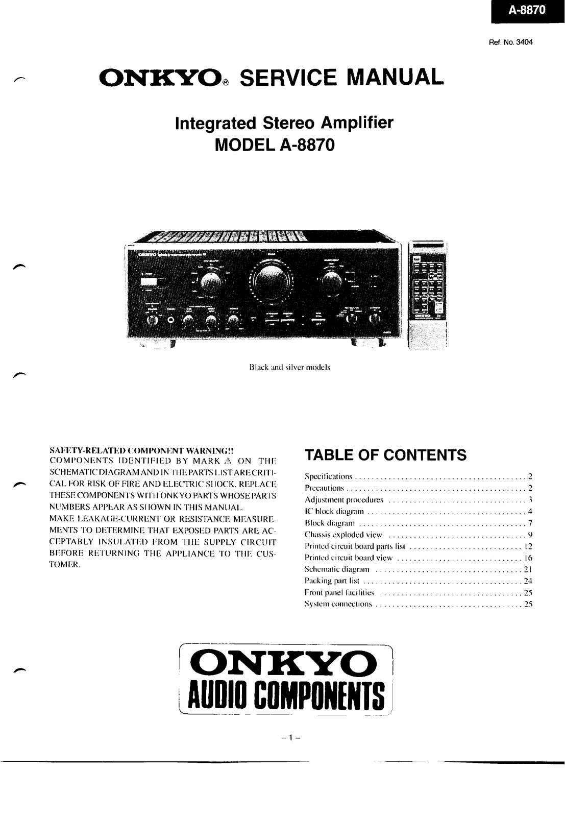 Onkyo A-8870 Service Manual