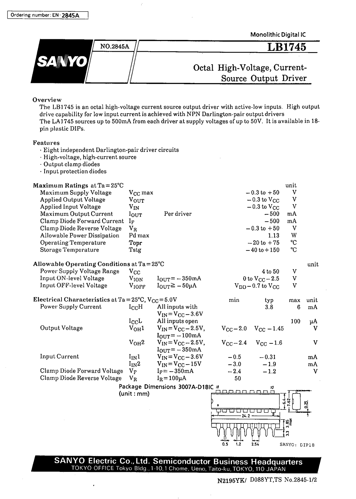 SANYO LB1745 Datasheet