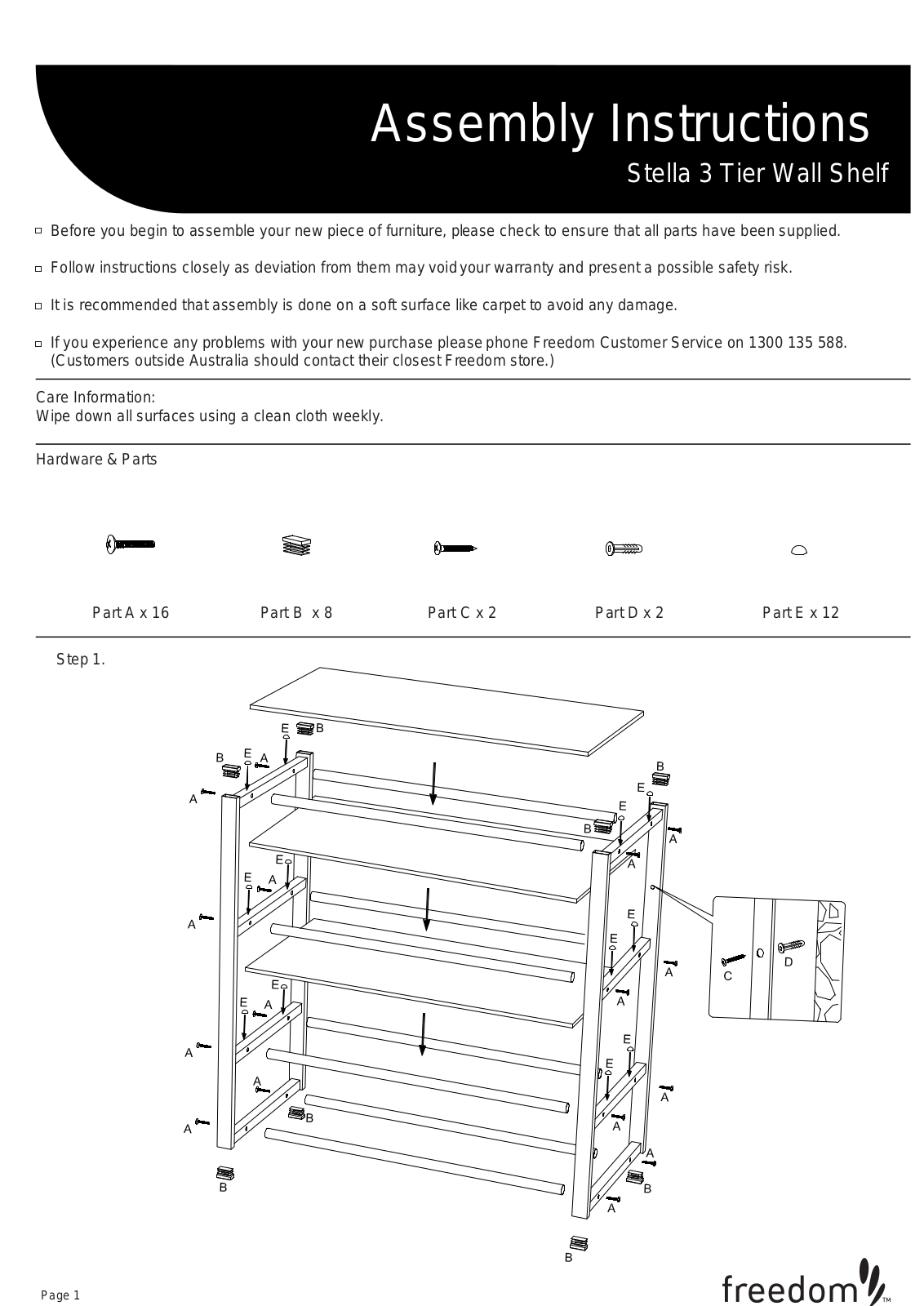 Freedom Stella 3 Tier Wall Shelf Assembly Instruction