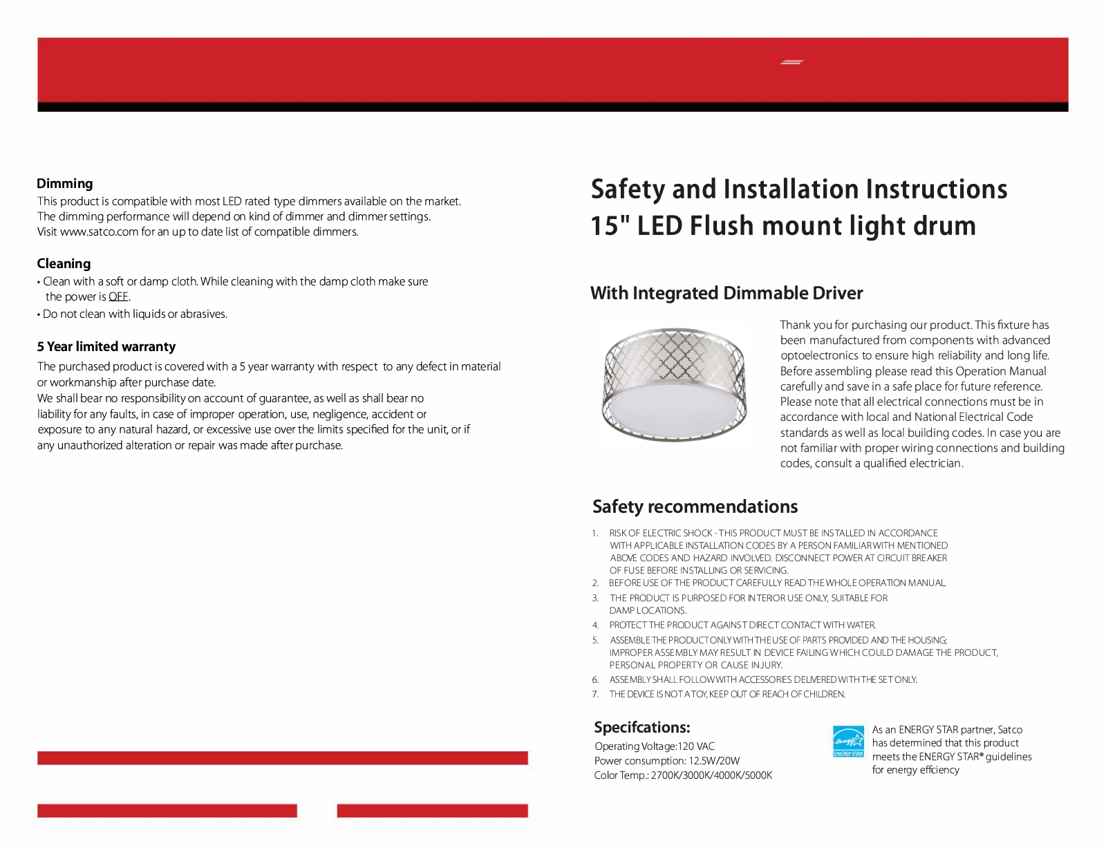 Energy Star Satco 15 Installation Manual