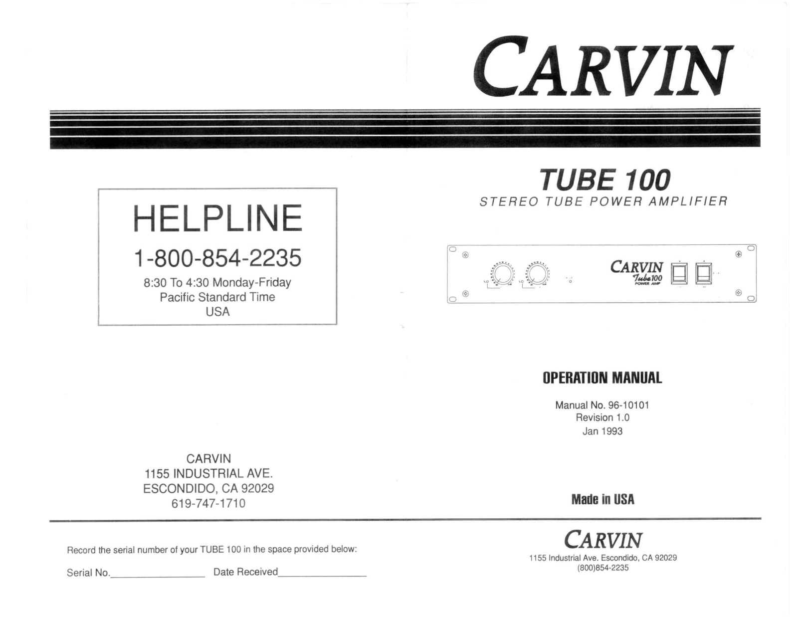 Carvin Tube 100 User Manual