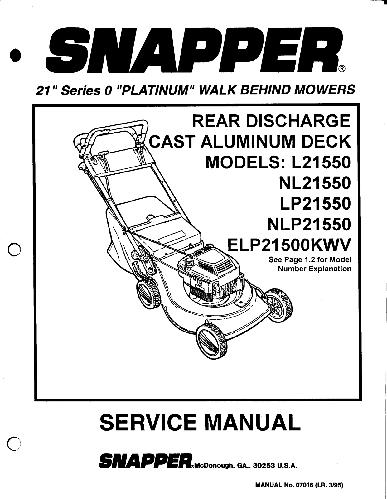 Snapper LP21550, NL21550 User Manual