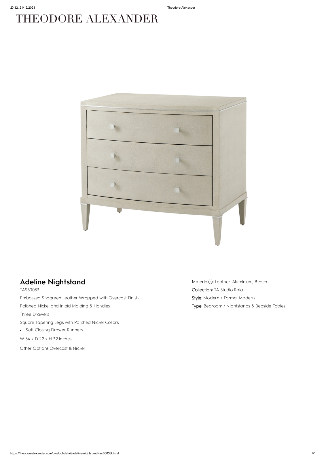 Theodore Alexander FPLJ3984 Specifications - ManualMachine.com