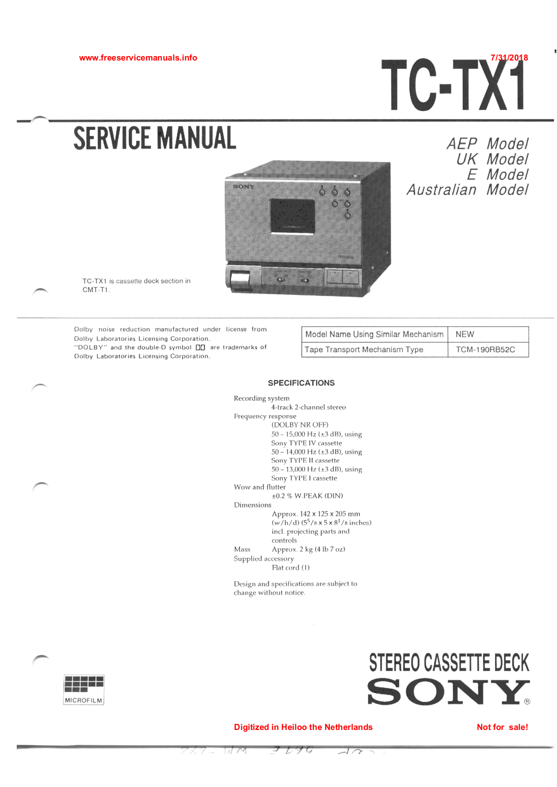 Sony TC-TX1 Service Manual