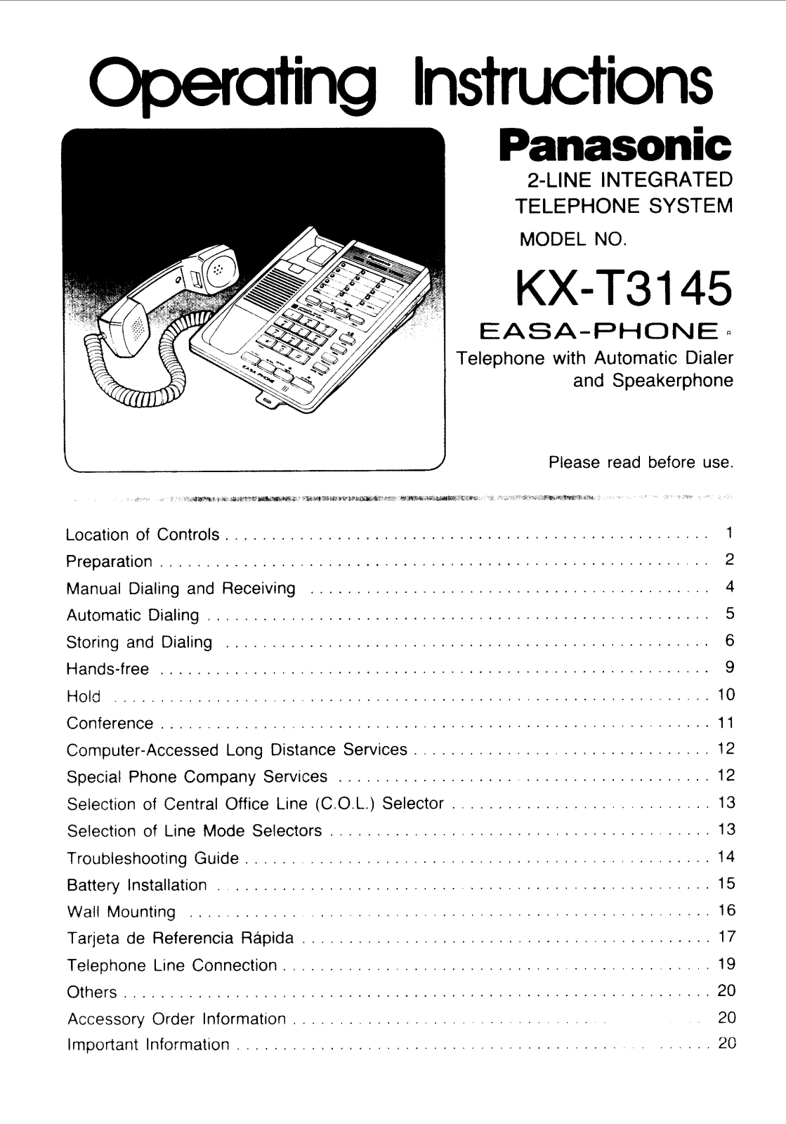Panasonic kx-t3145 Operation Manual