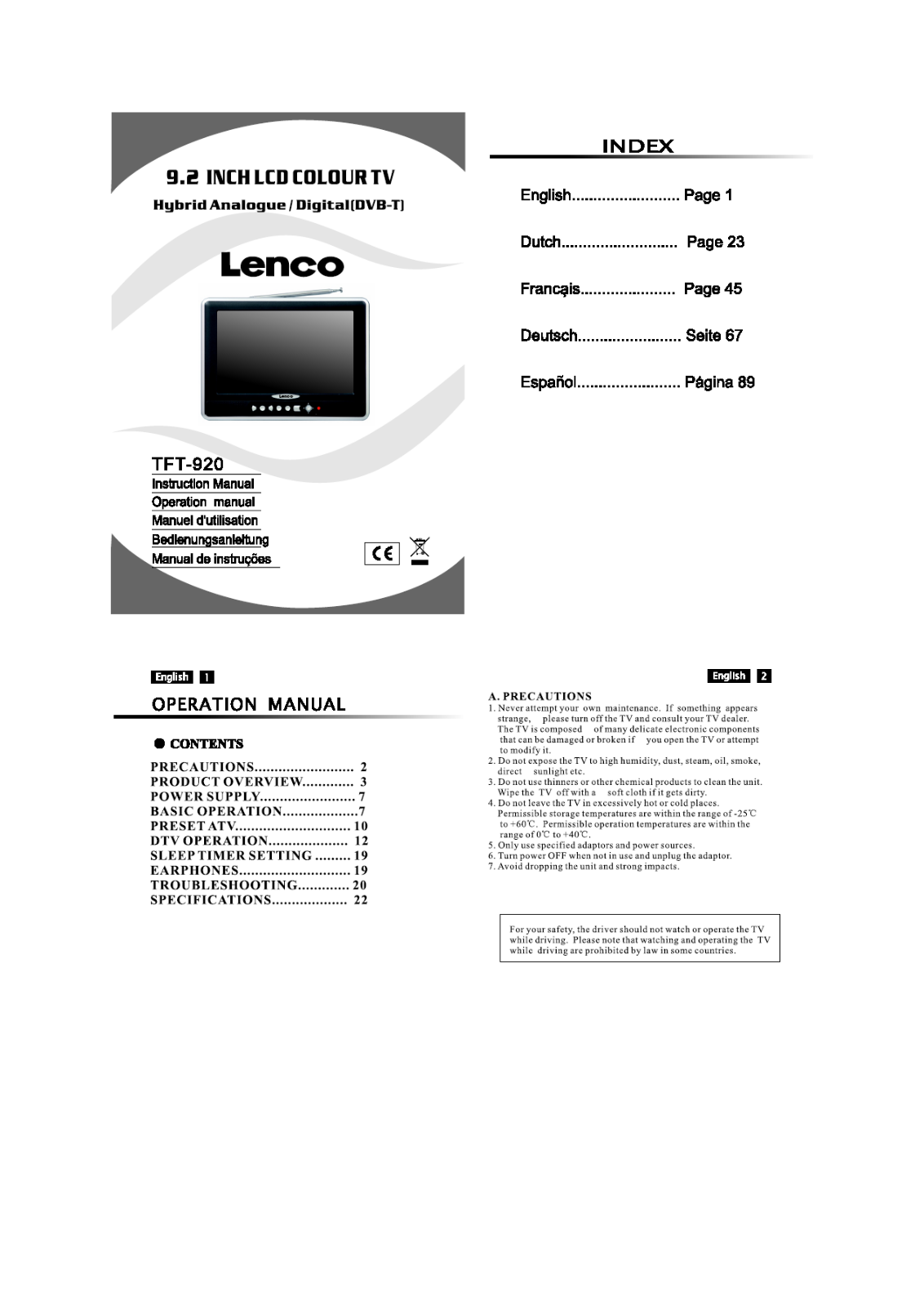 LENCO TFT-920 User Manual