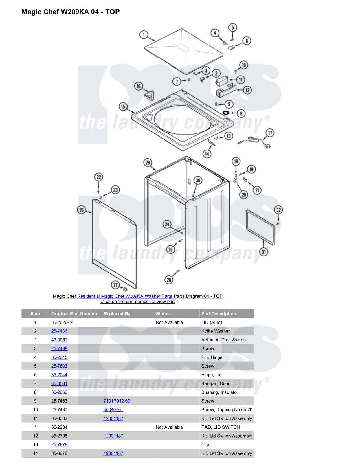 Magic Chef W209KA Parts Diagram