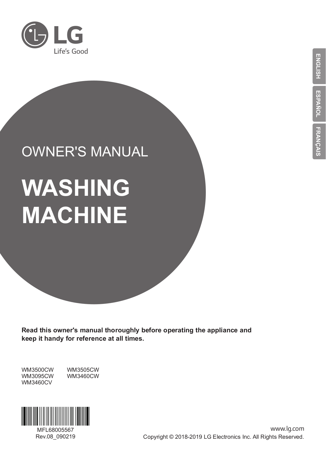 LG WM3500CW Owner's manual