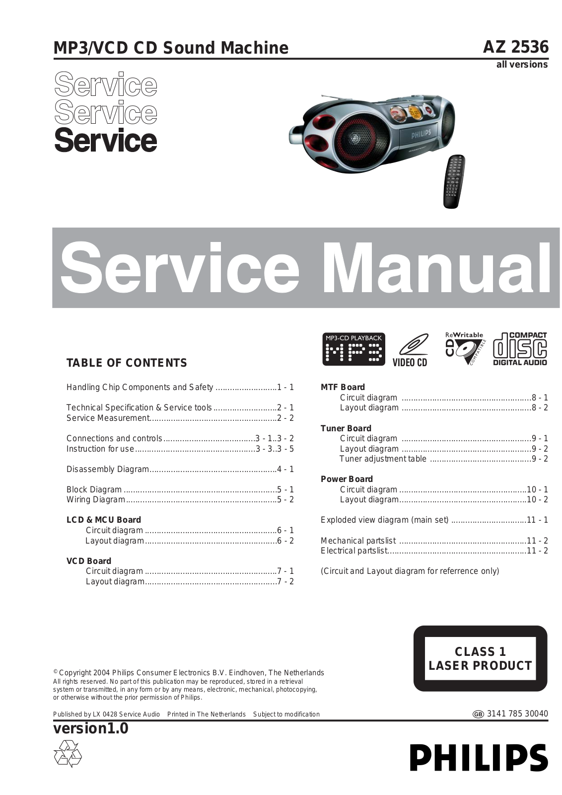 Philips AZ-2536 Service Manual