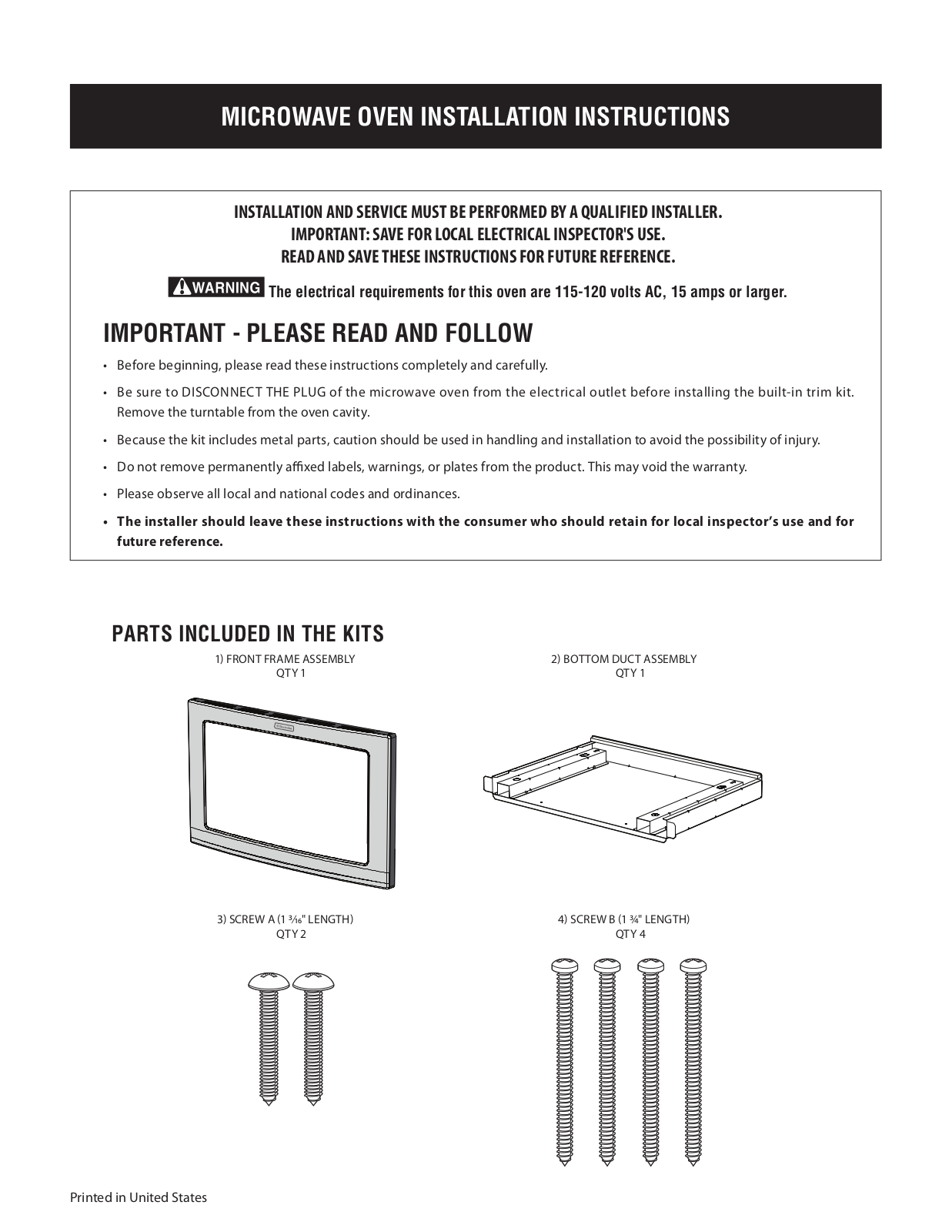 Electrolux EI27MO45GS, EI27M045T, EI30M045T Installation Instructions Manual