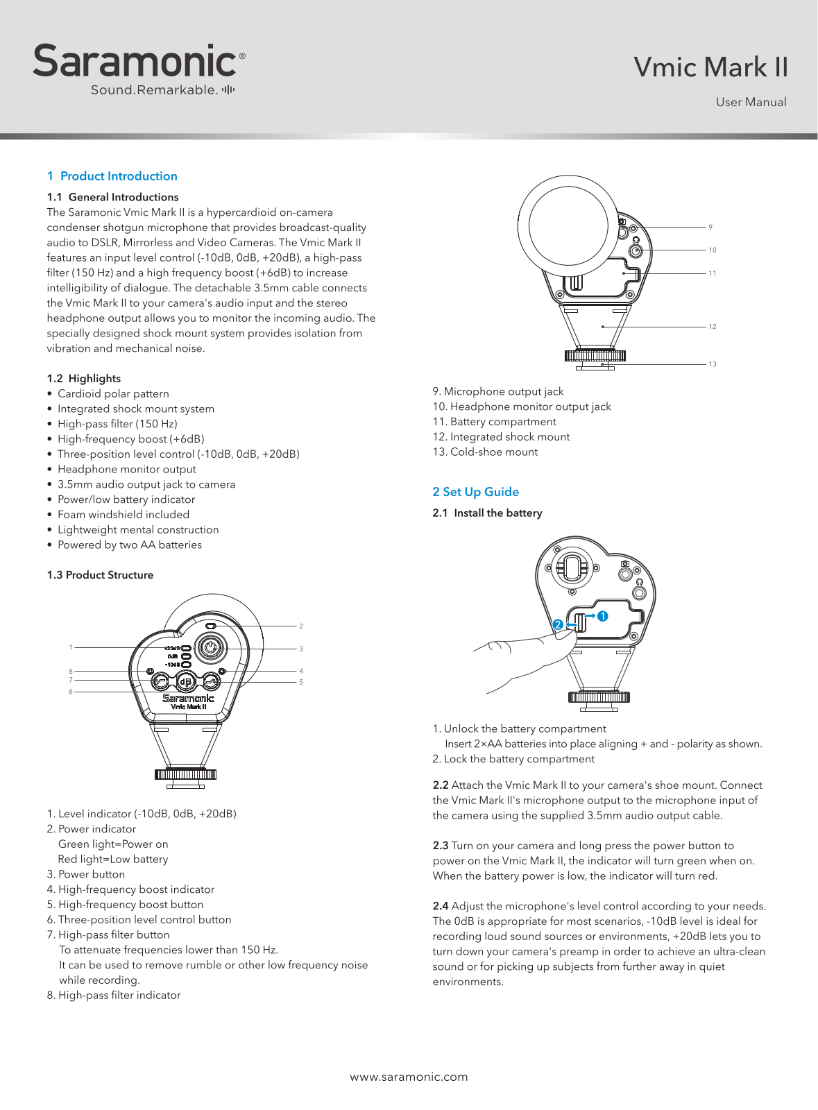 Saramonic Vmic Mark Ii User Manual