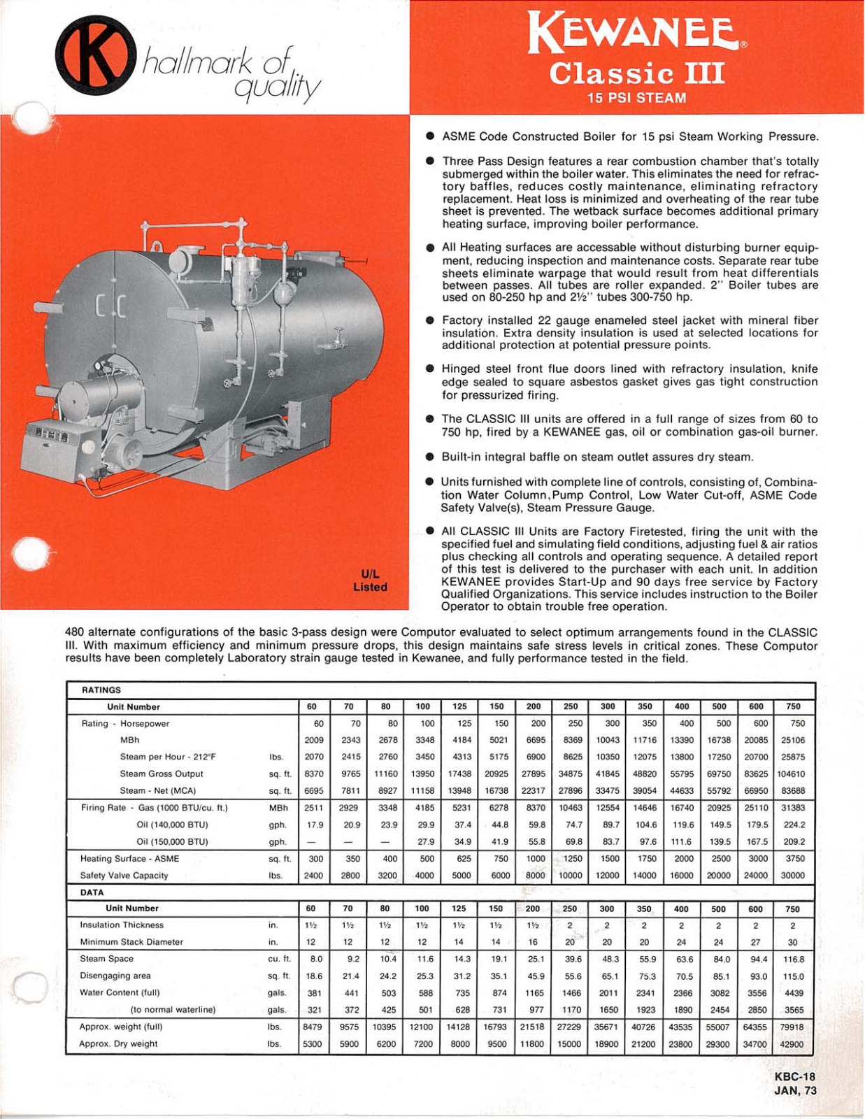 Kewanee Washer Corp Classic 3 L3S Specifications