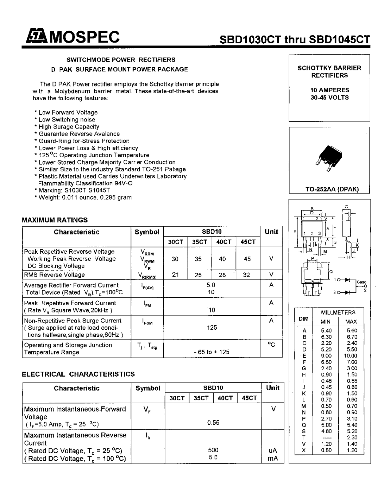 MOSPEC SBD1045CT, SBD1030CT, SBD1035CT, SBD1040CT Datasheet