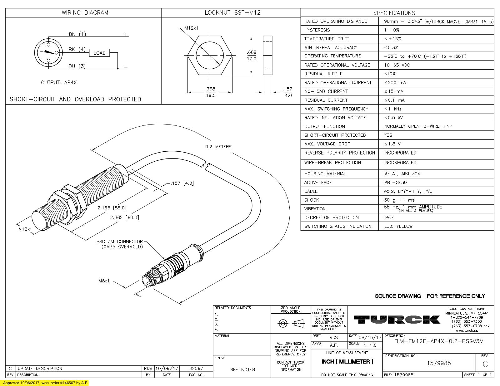 Turck BIM-EM12E-AP4X-0.2-PSGV3M Data Sheet