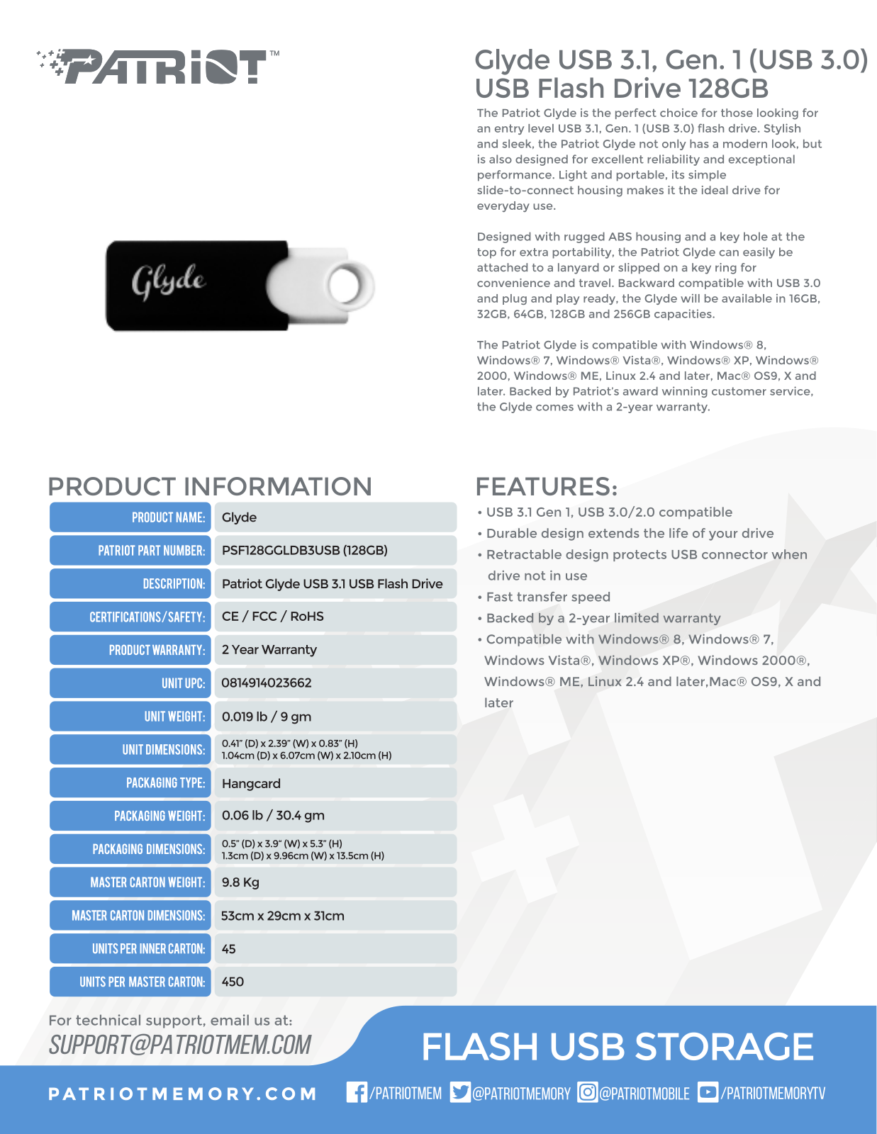 Patriot PSF128GGLDB3USB User Manual