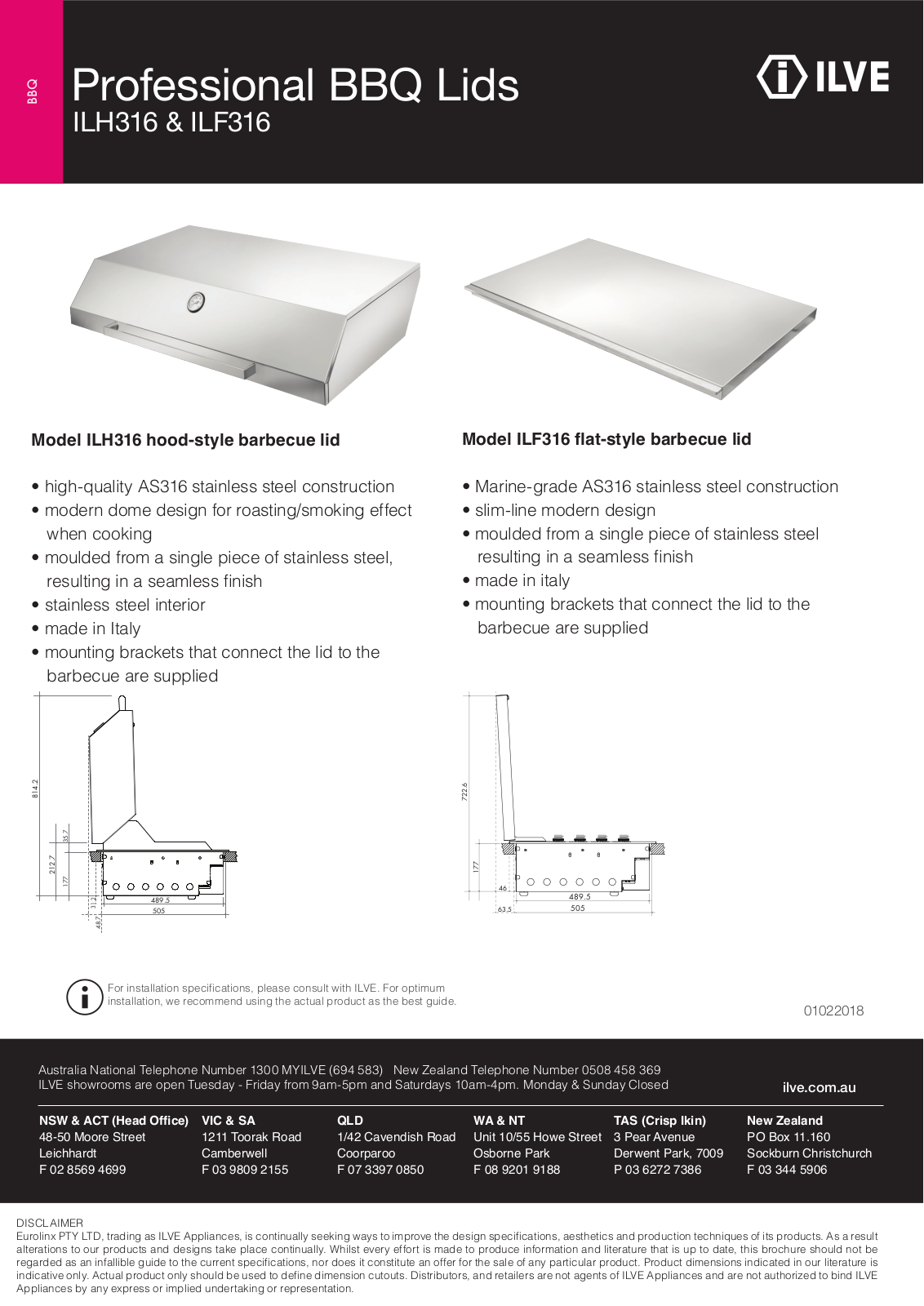 ILVE ILH316X Specifications Sheet