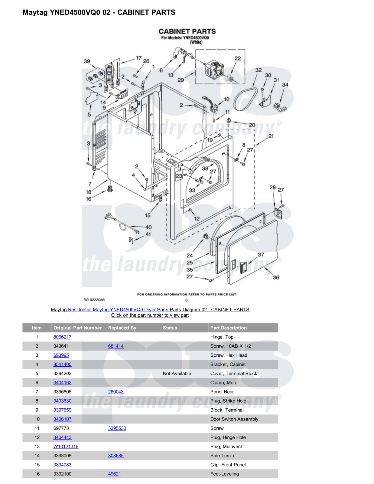 Maytag YNED4500VQ0 Parts Diagram