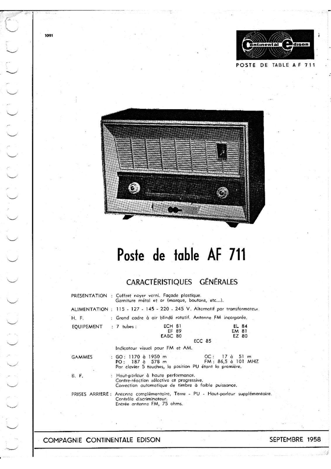 Continental Edison AF-711 Service Manual