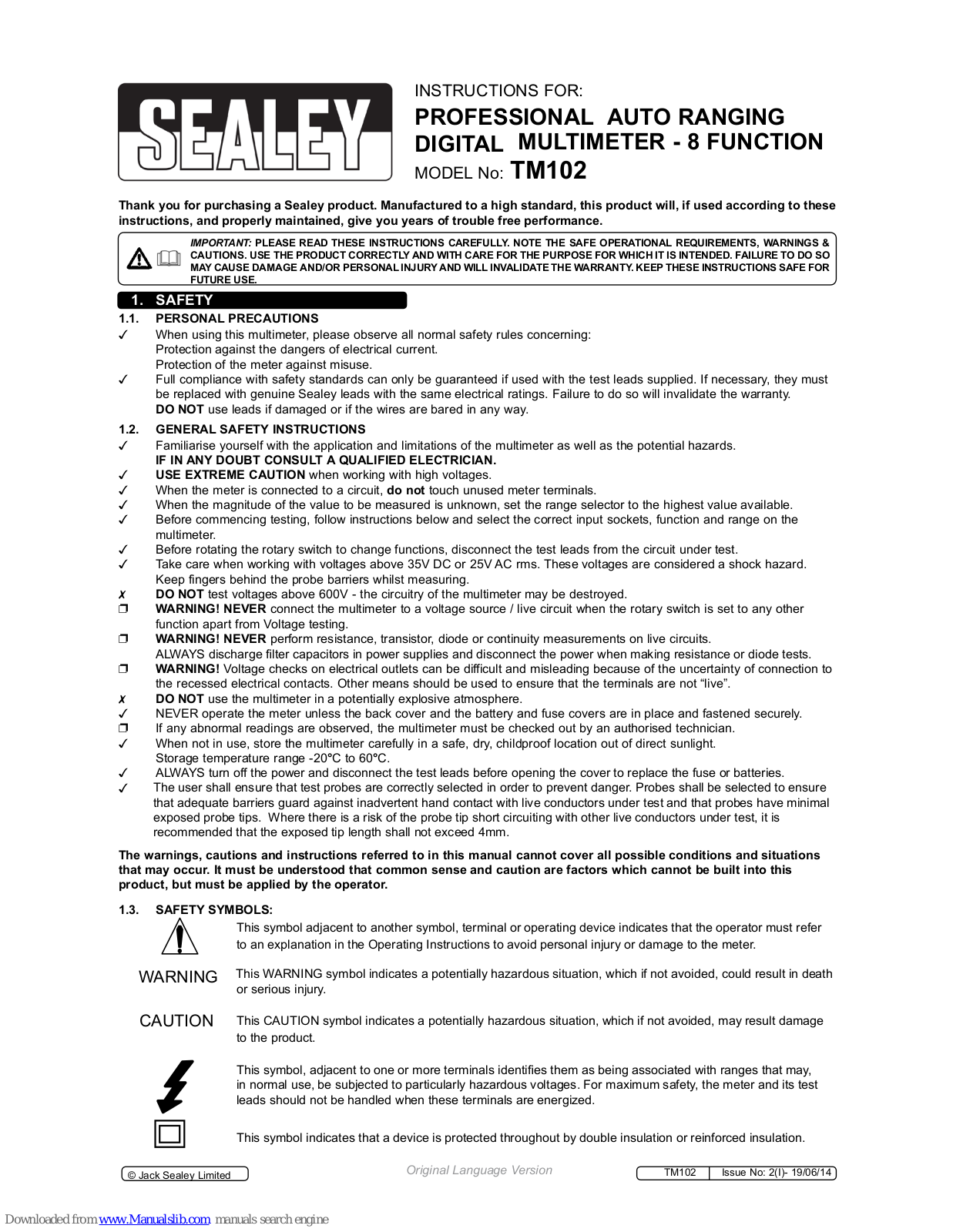 Sealey TM102 Instruction Manual