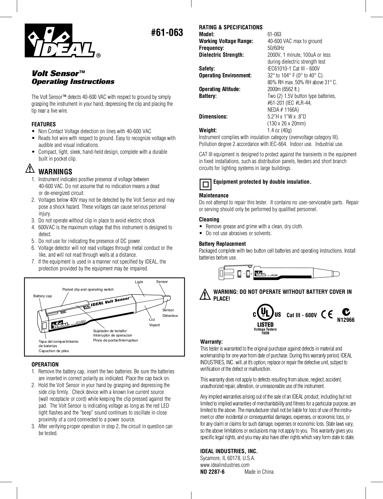 IDEAL 61-063 User Manual